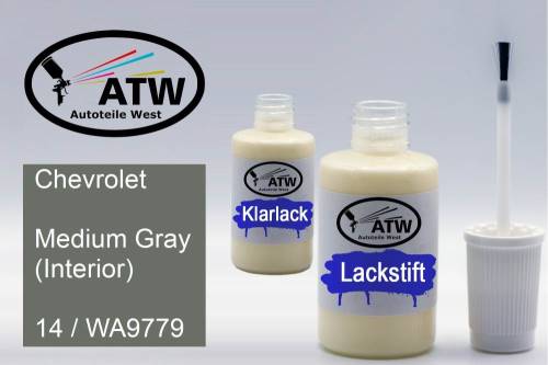 Chevrolet, Medium Gray (Interior), 14 / WA9779: 20ml Lackstift + 20ml Klarlack - Set, von ATW Autoteile West.
